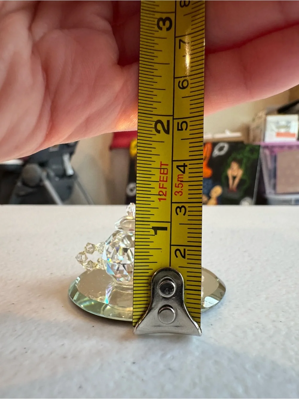 Vintage Crystal Tea Time Figurine on Mirrored Base - Clear